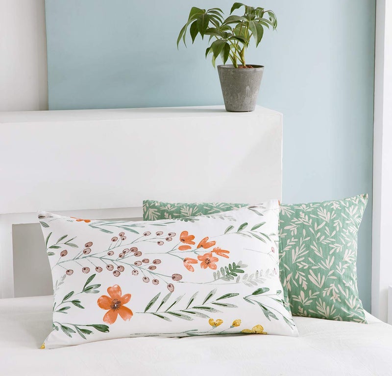 SLEEPBELLA Duvet Cover Queen, 600 Thread Count Cotton 3pcs Bedding Set Yellow Flowers and Green Branches Printed on White Reversible Comforter Cover - Image 5